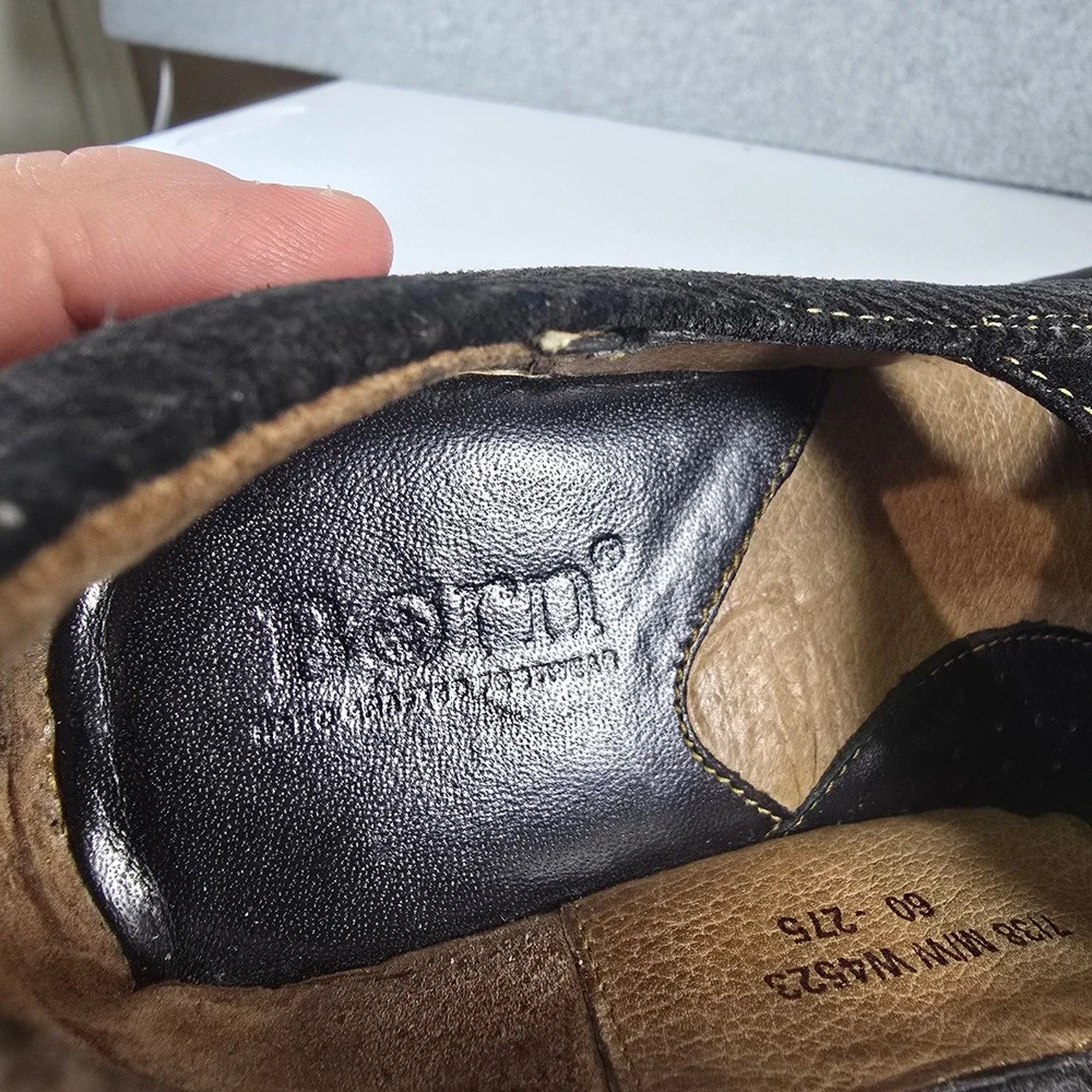 Born W4523 Herringbone Mary Jane Flats Black Grey Leather Suede Tie Womens 7 38
